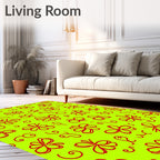 Vibrant Red Butterfly Blossoms On Lime Rug