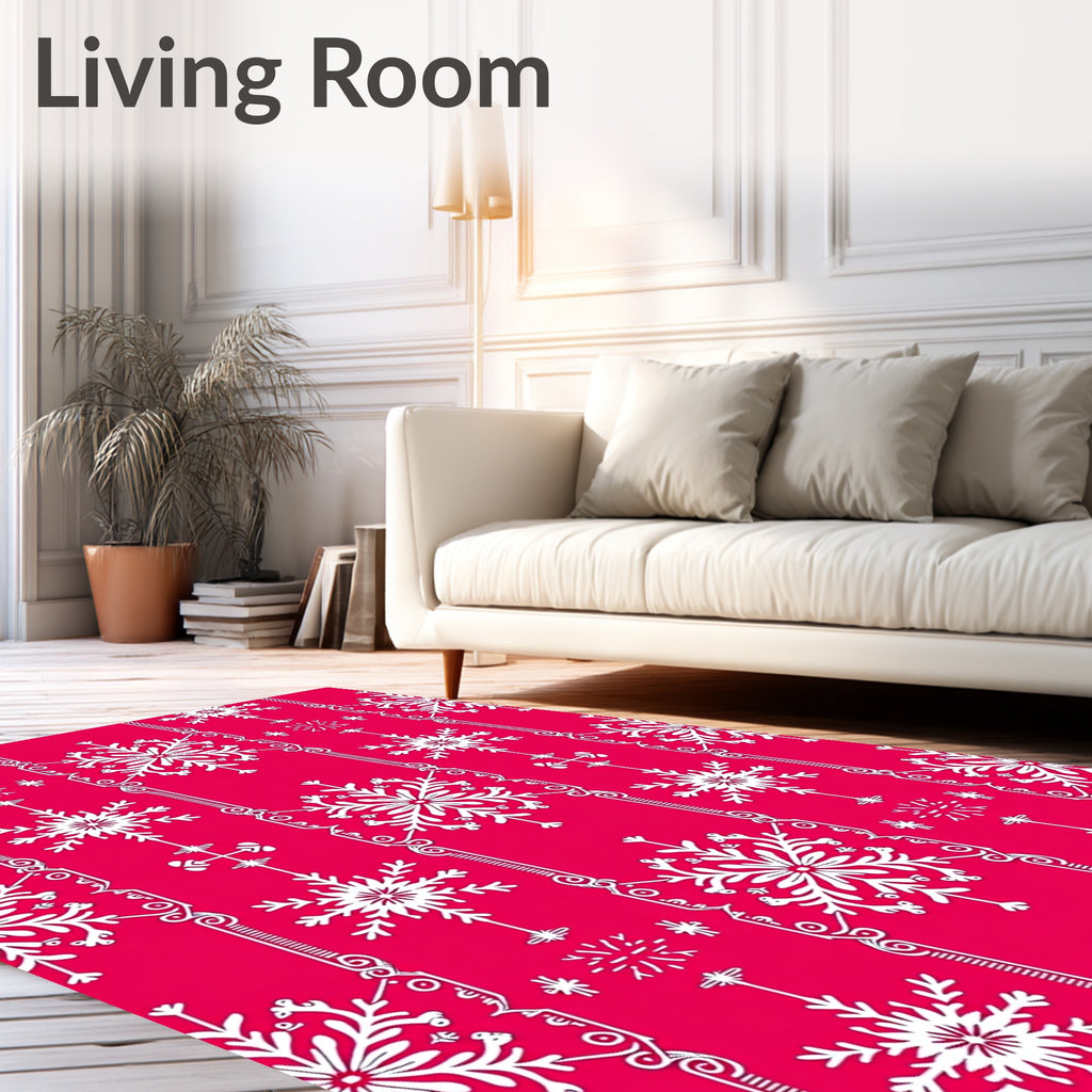 Red White Snowflake Floral Accents Rug