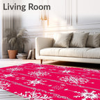 Red White Snowflake Floral Accents Rug