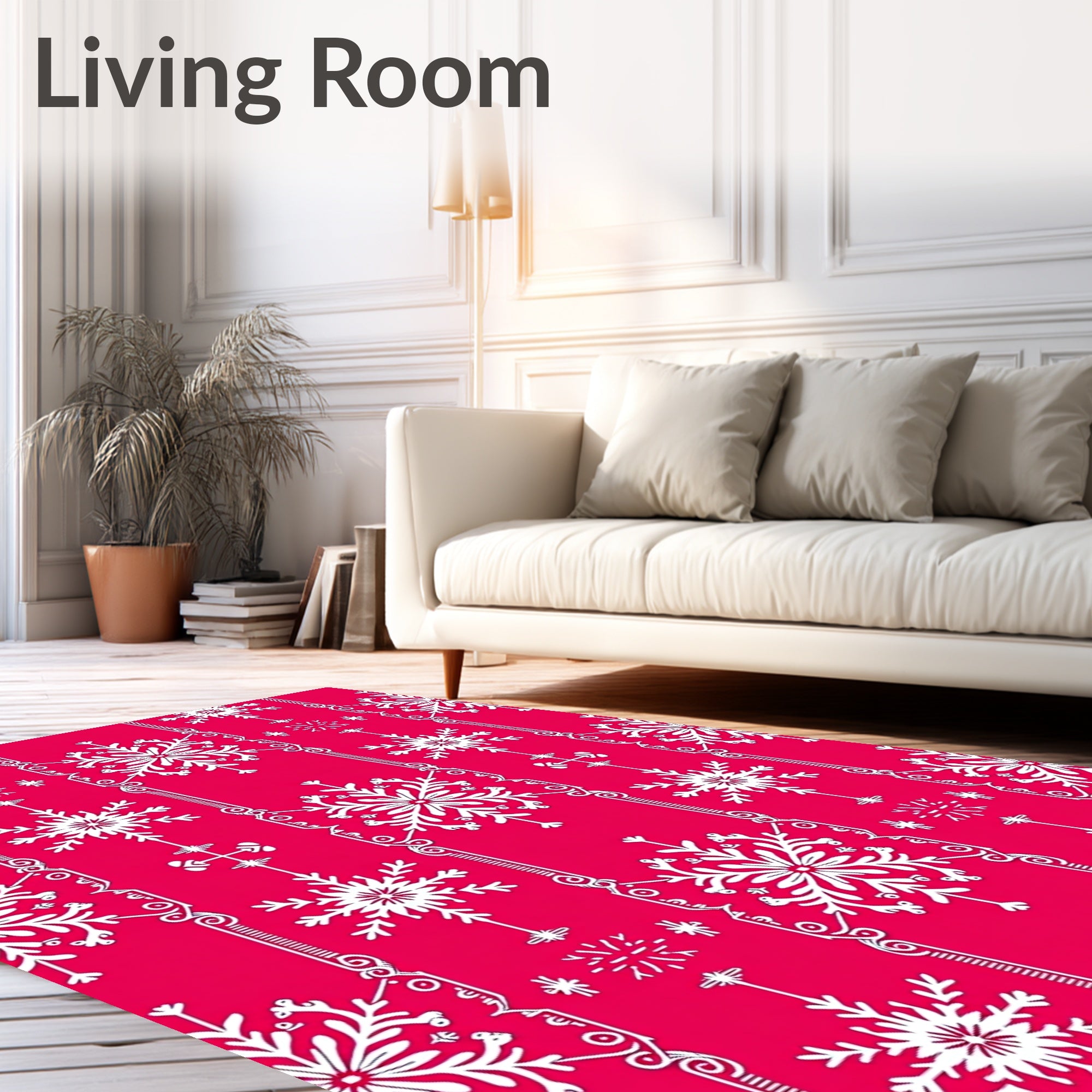 Red White Snowflake Floral Accents Rug