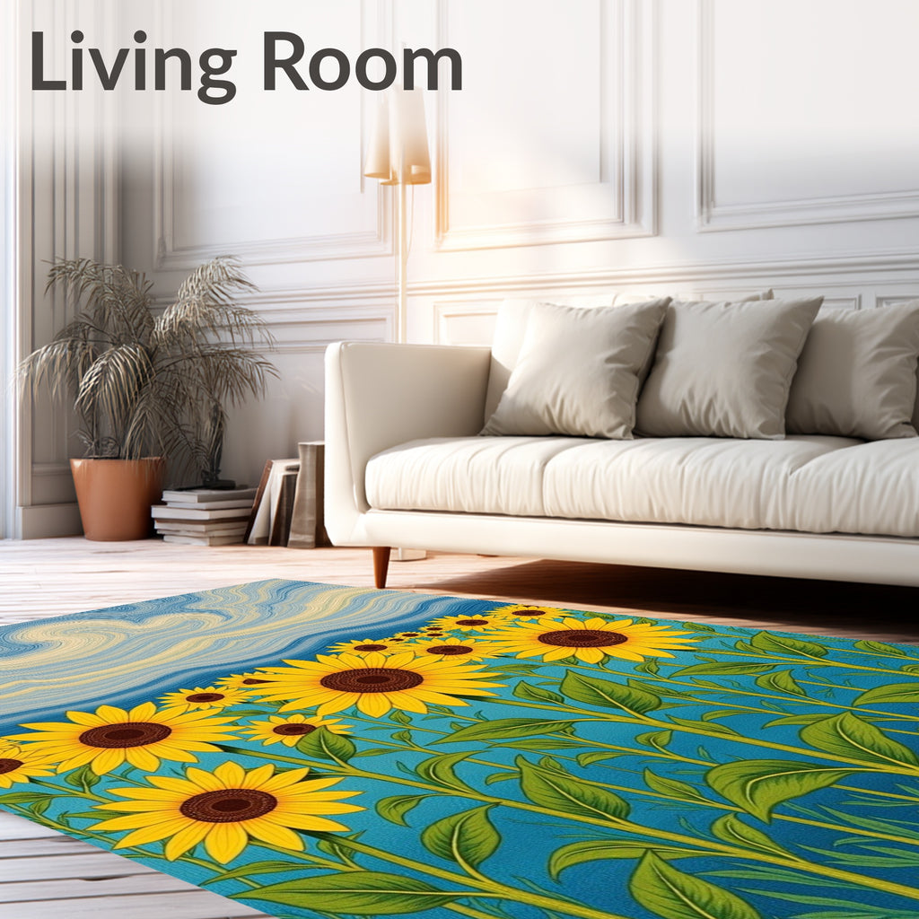 Yellow Sunflower Field Sky Swirl Rug