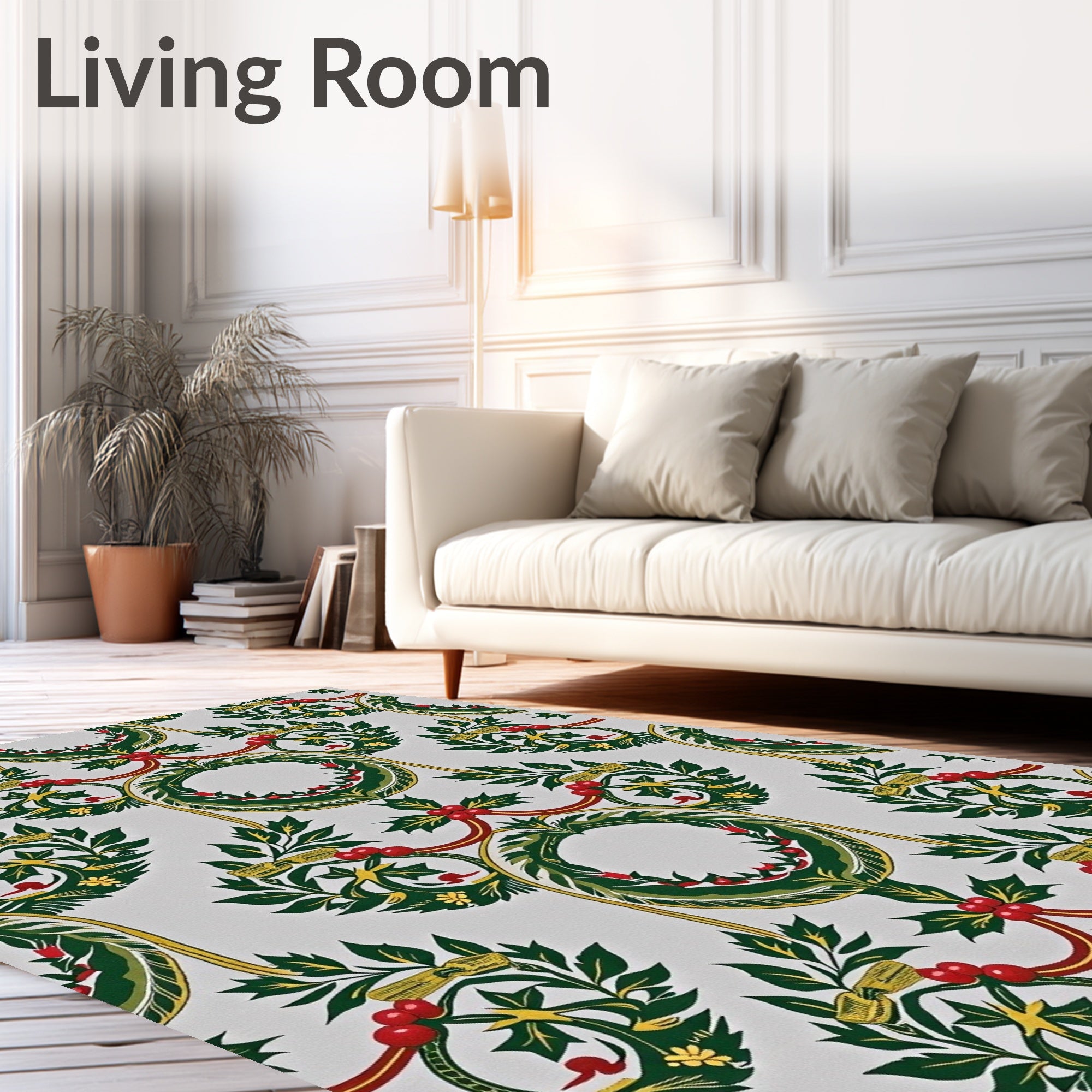 Gilded Holly Berry Wreath Border Rug