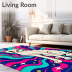Psychedelic White Cat Starry Night Rug