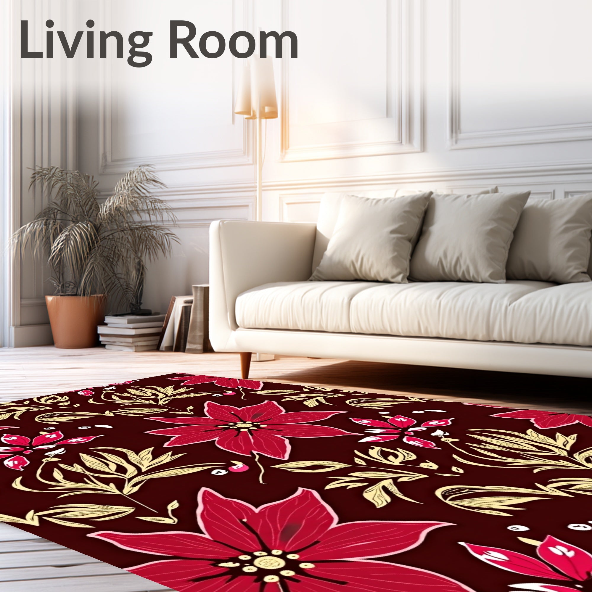 Deep Red Floral Vine Garden Rug