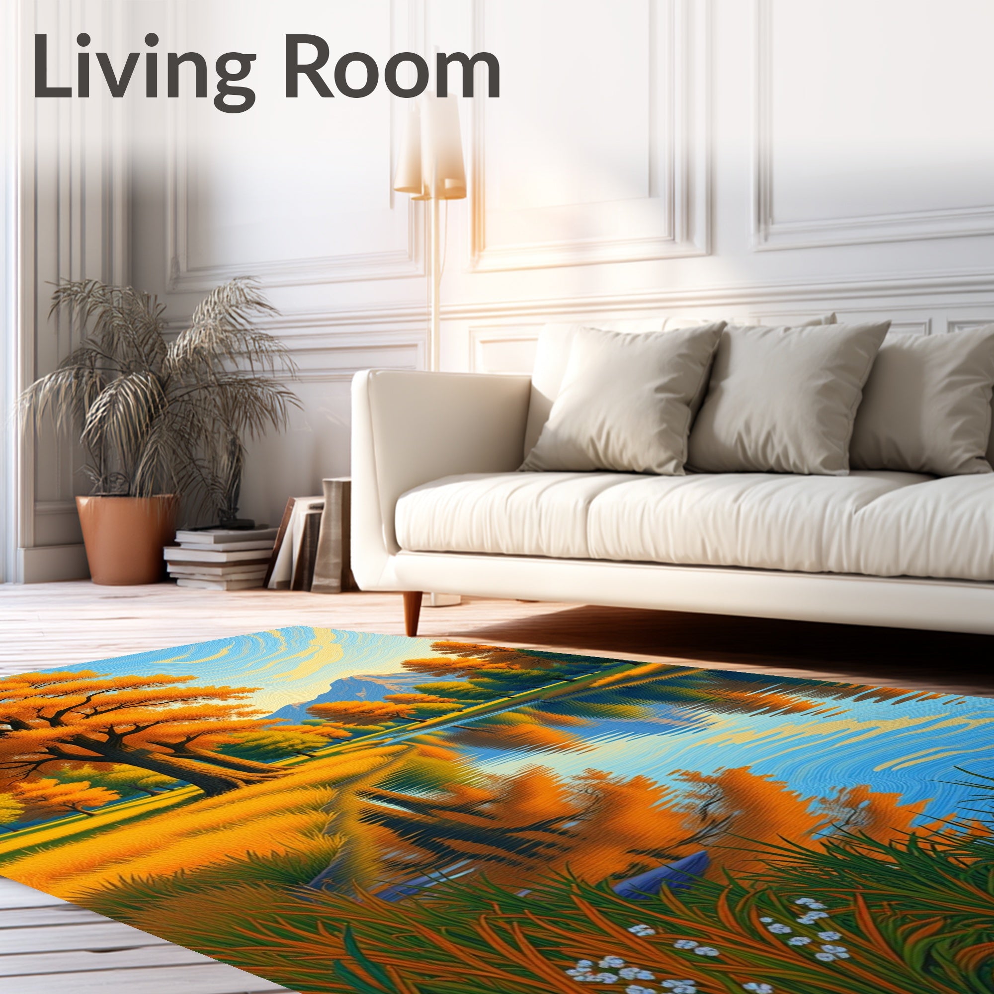 Golden Autumn Landscape River Reflection Rug