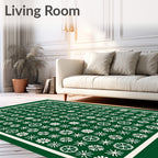 Forest Green White Floral Collage Rug