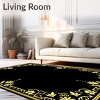 Ornate Golden Floral Border Rug