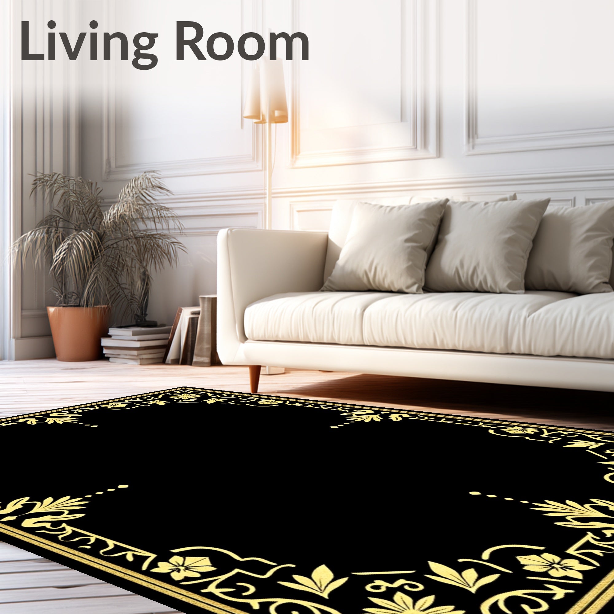 Ornate Golden Floral Border Rug