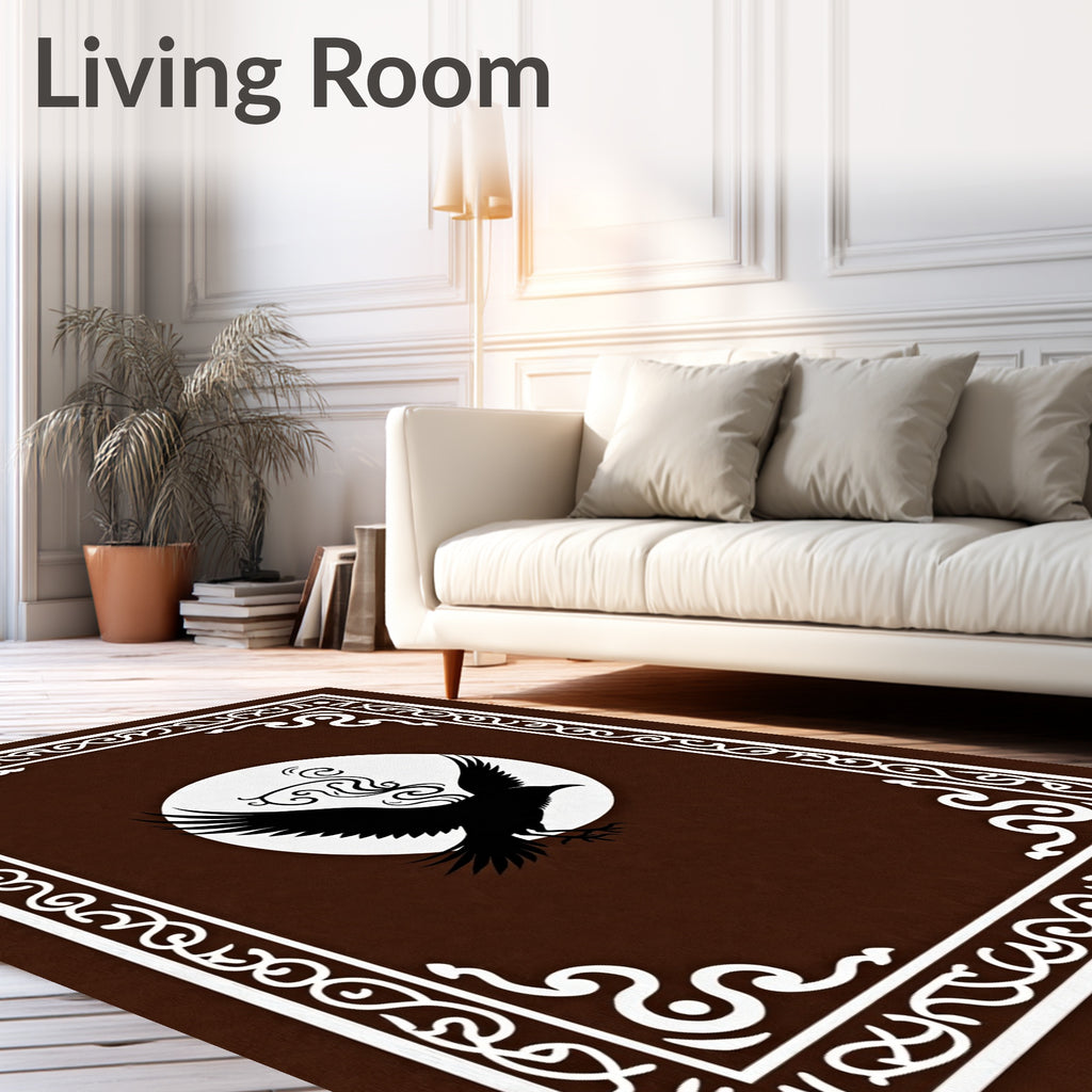 Dark Brown Black Bird Circular Frame Rug
