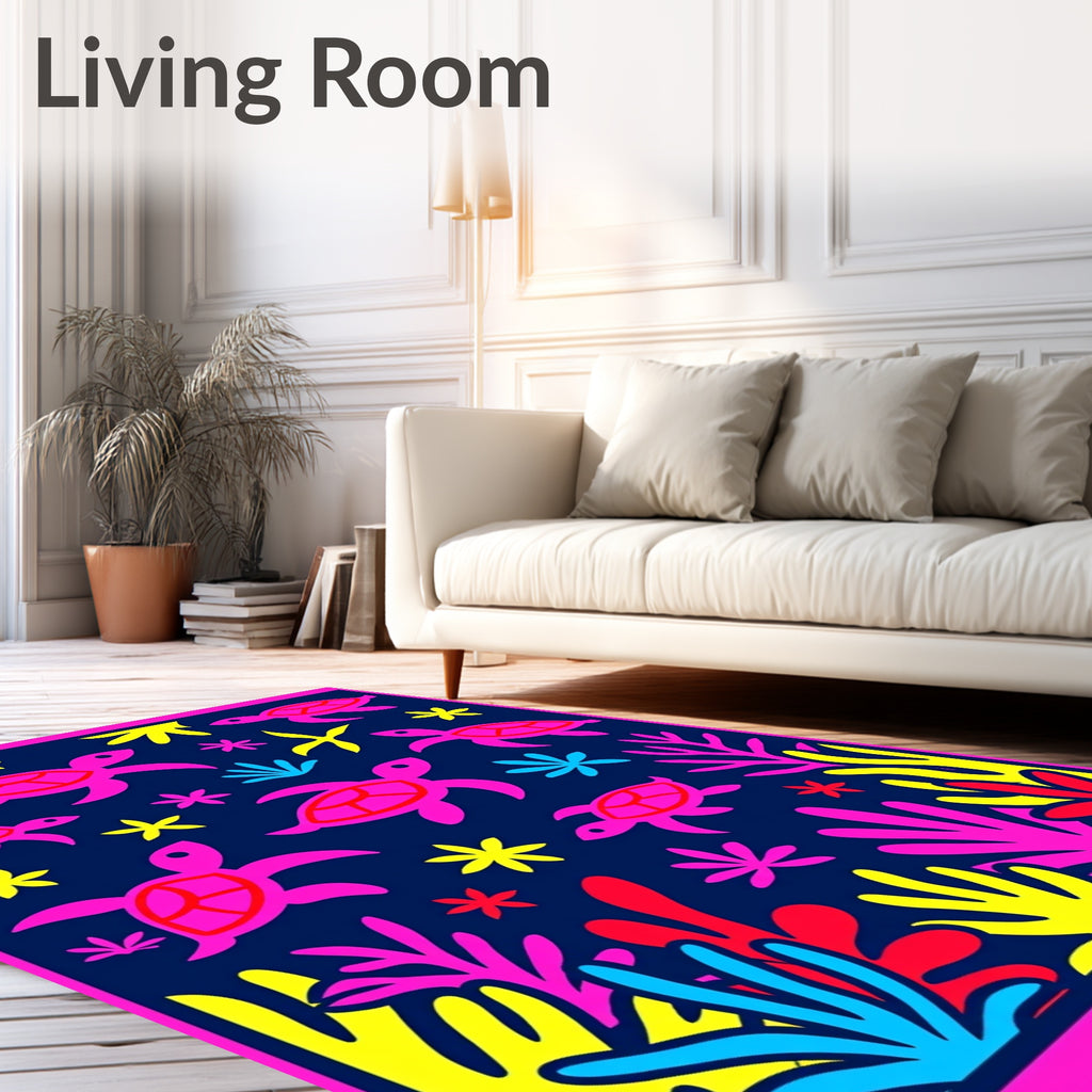 Bright Pink Sea Turtle Coral Scene Rug