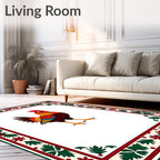 Rooster With Red Green Border Rug
