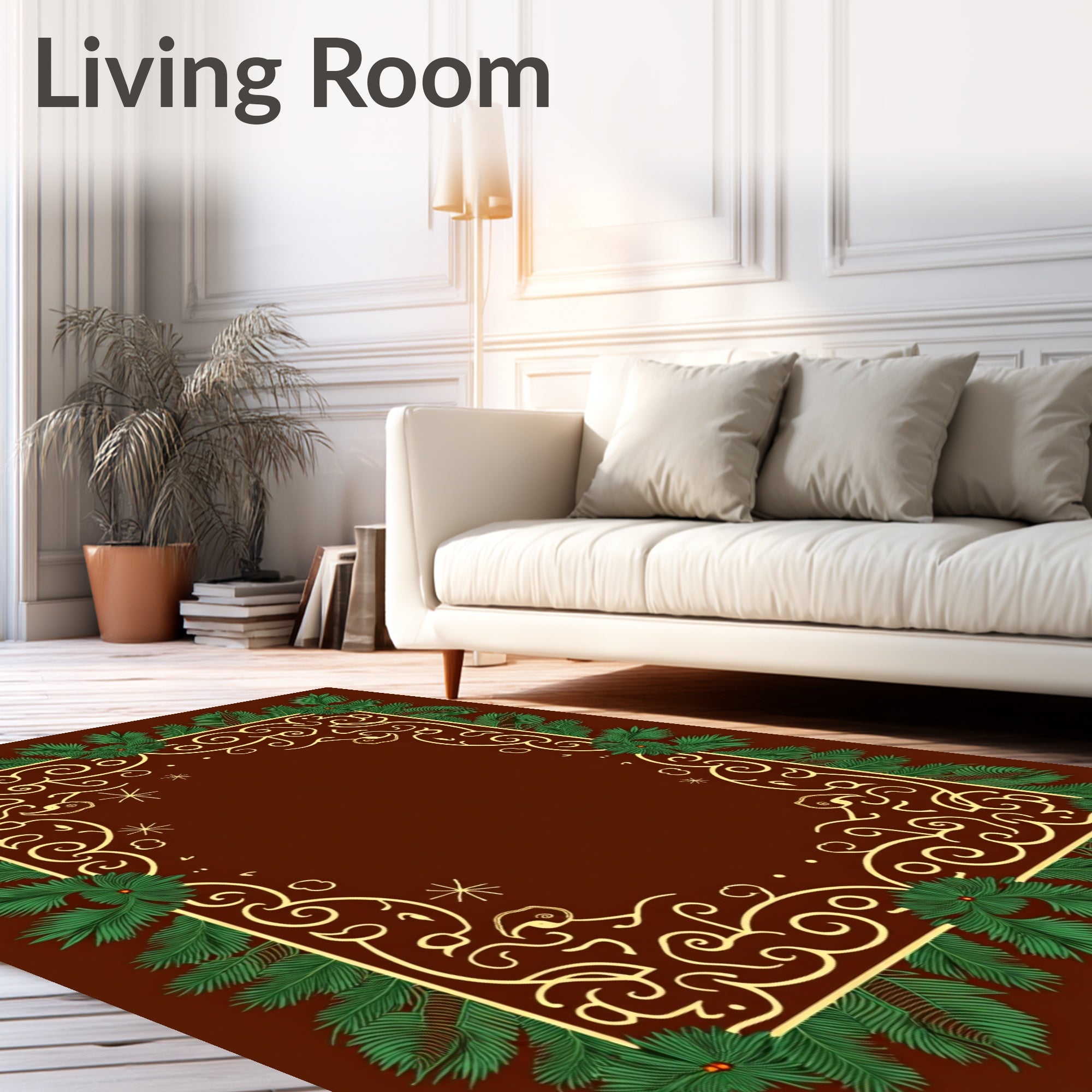 Golden Swirl Festive Pine Boughs Rug