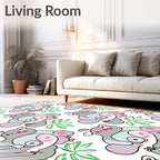 Cute Gray Hippo Tropical Leaves Rug
