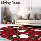 Red Plaid Snowmen and Snowflakes Accent Rug