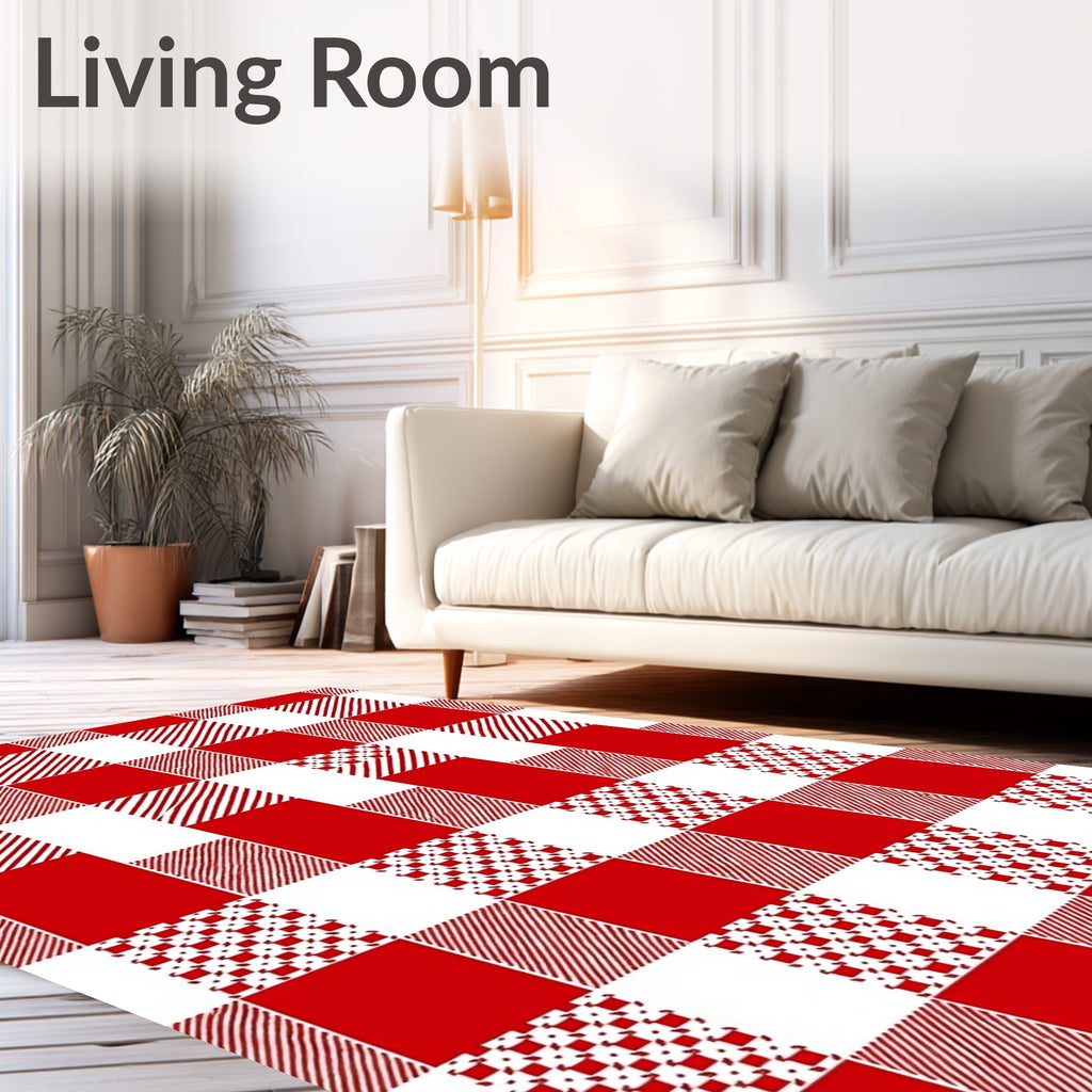 Red White Gingham Checkered Squares Rug