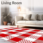 Red White Gingham Checkered Squares Rug
