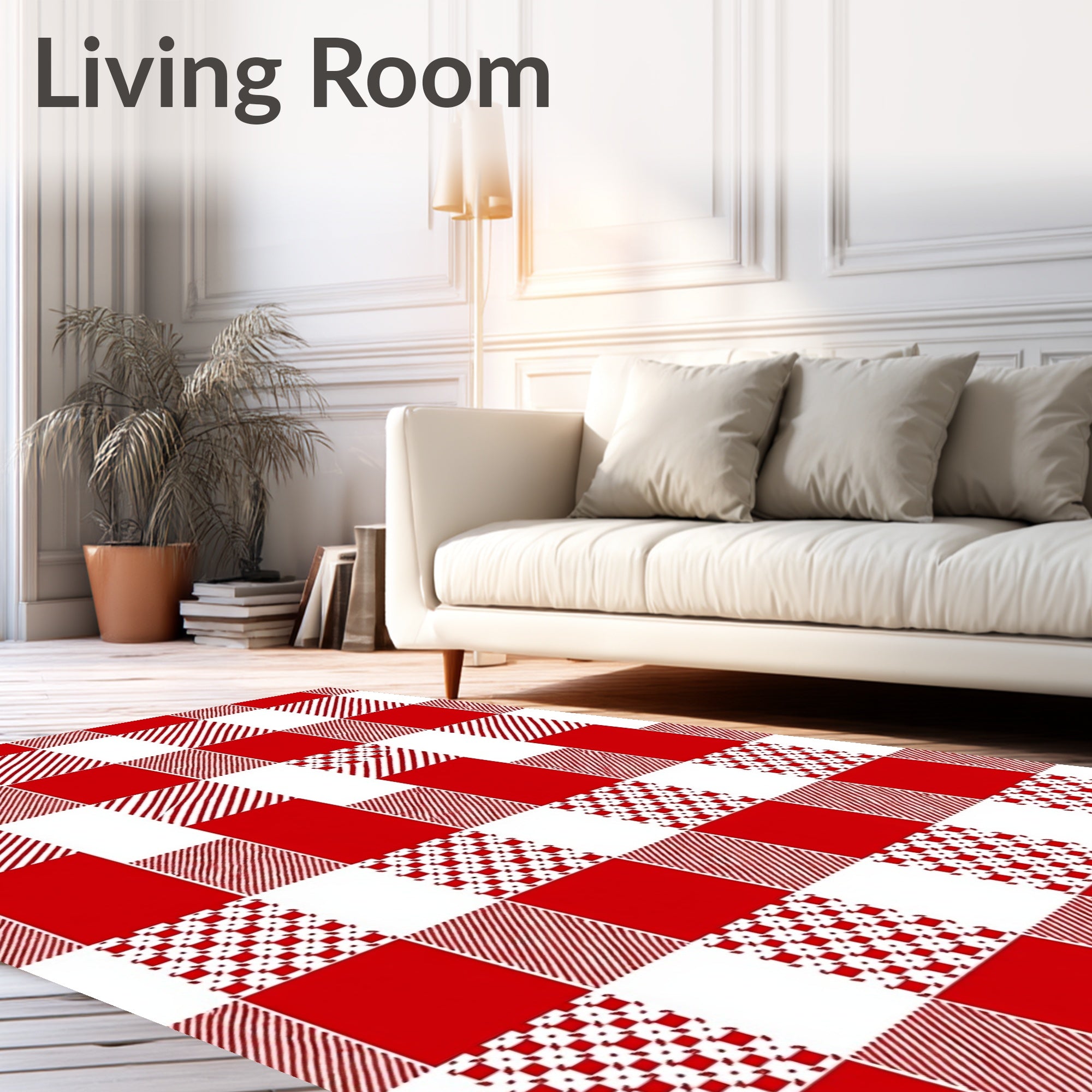 Red White Gingham Checkered Squares Rug