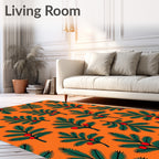 Green Pine Branch Red Berry Orange Rug