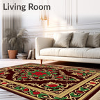 Deep Red Floral Medallion Golden Vine Rug