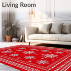 Red Snowflake Holiday Border Rug