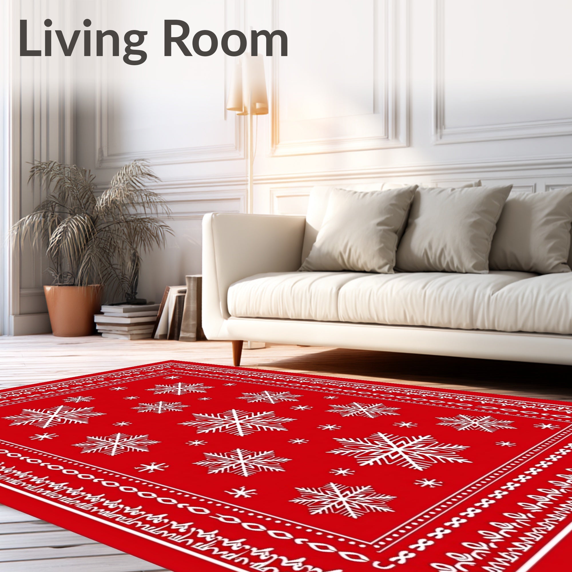 Red Snowflake Holiday Border Rug