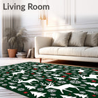 White Deer Snowflake Forest Holiday Rug