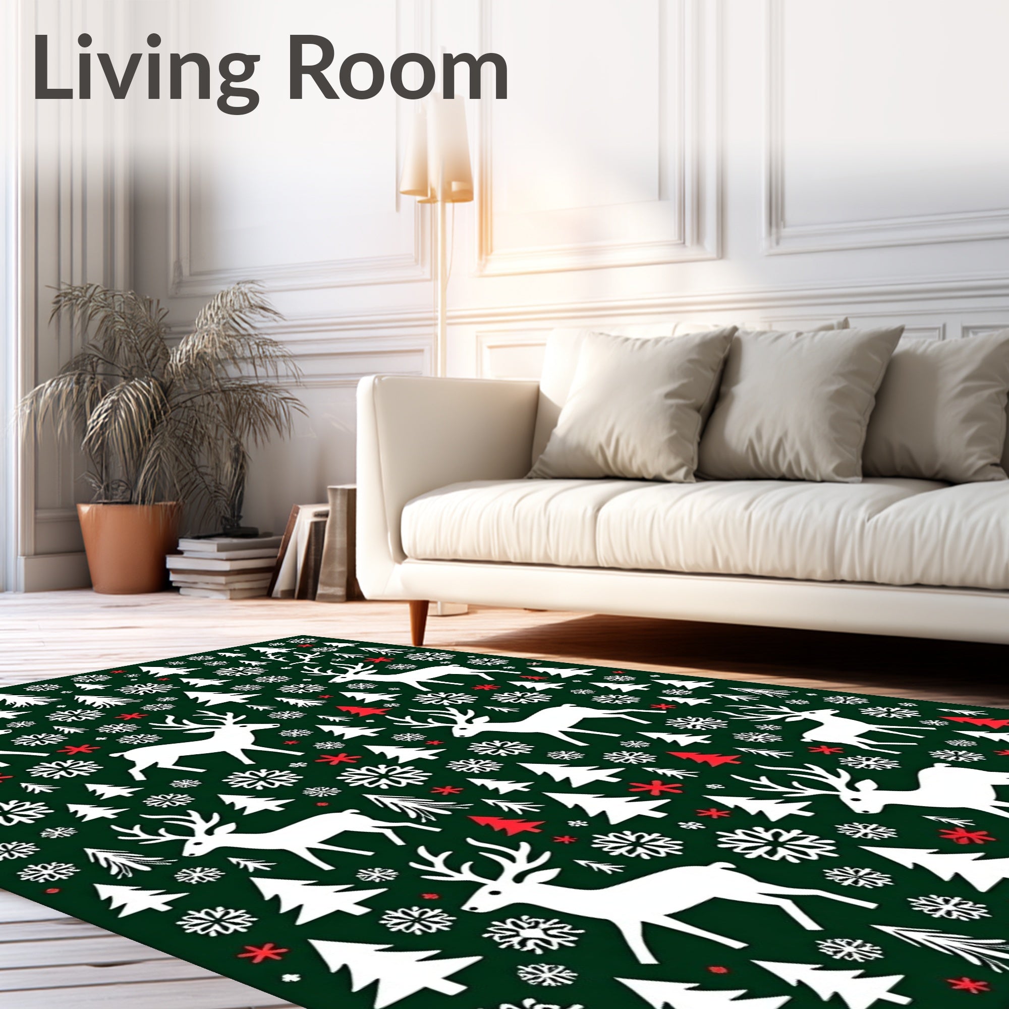 White Deer Snowflake Forest Holiday Rug