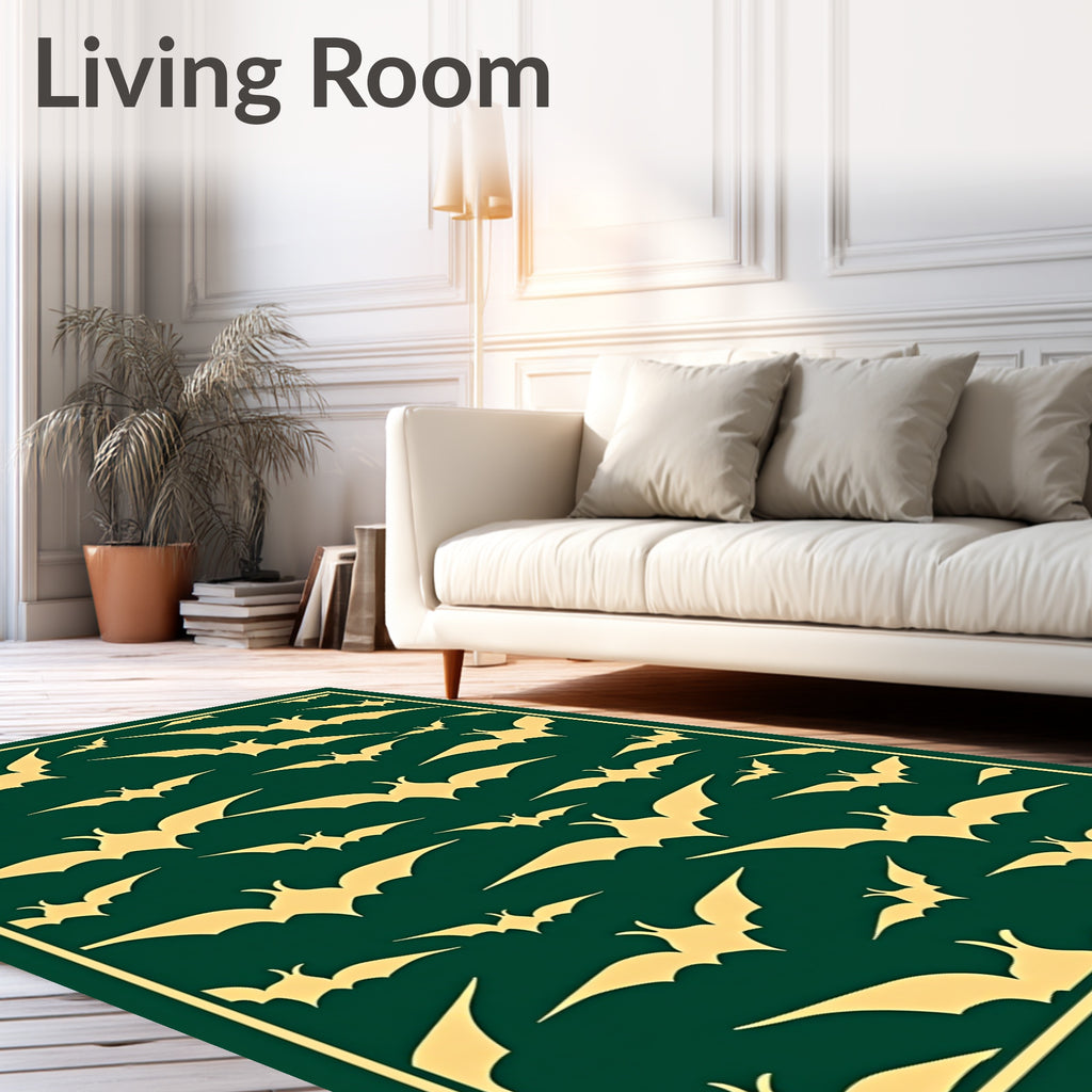 Golden Bats Fluttering Dark Teal Canvas Rug