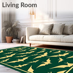 Golden Bats Fluttering Dark Teal Canvas Rug