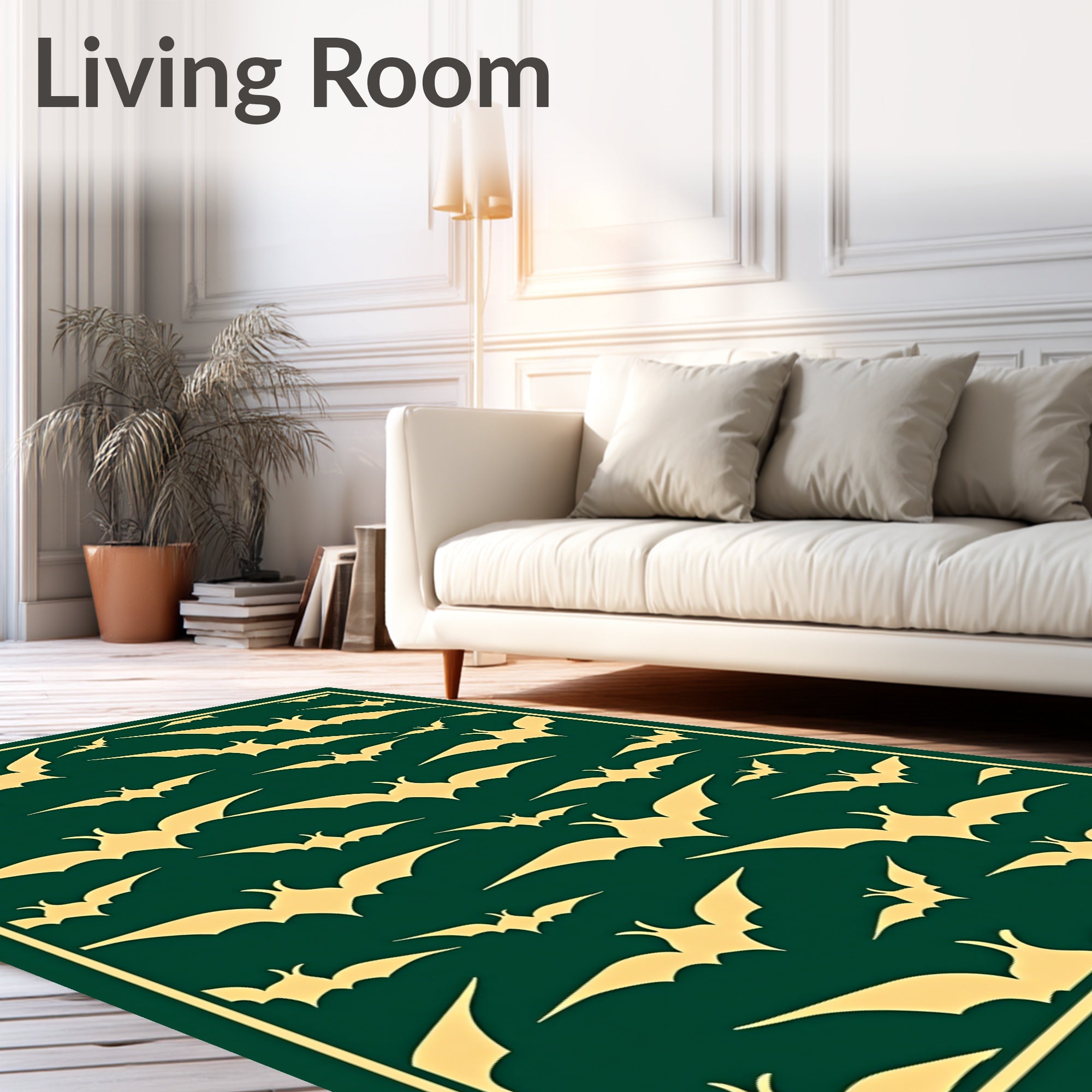 Golden Bats Fluttering Dark Teal Canvas Rug