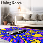 Vibrant Raccoon Blue Yellow Heart Swirl Rug
