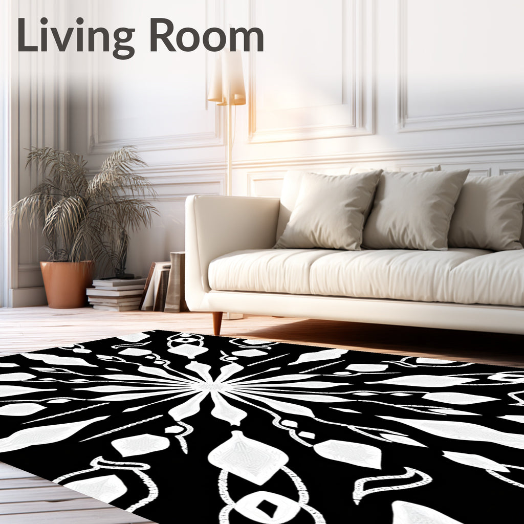 Monochromatic White Symmetric Floral Inlay Rug