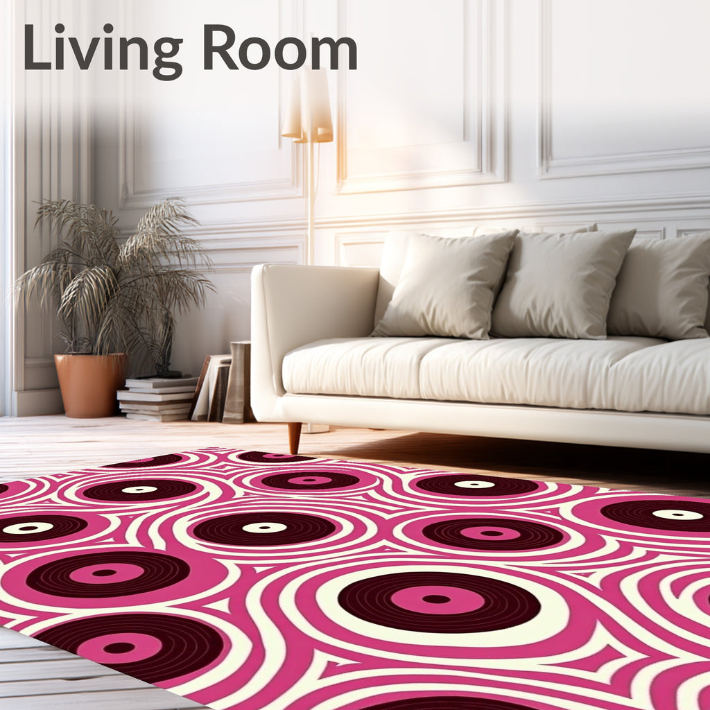 Retro Pink Vinyl Circles Rug
