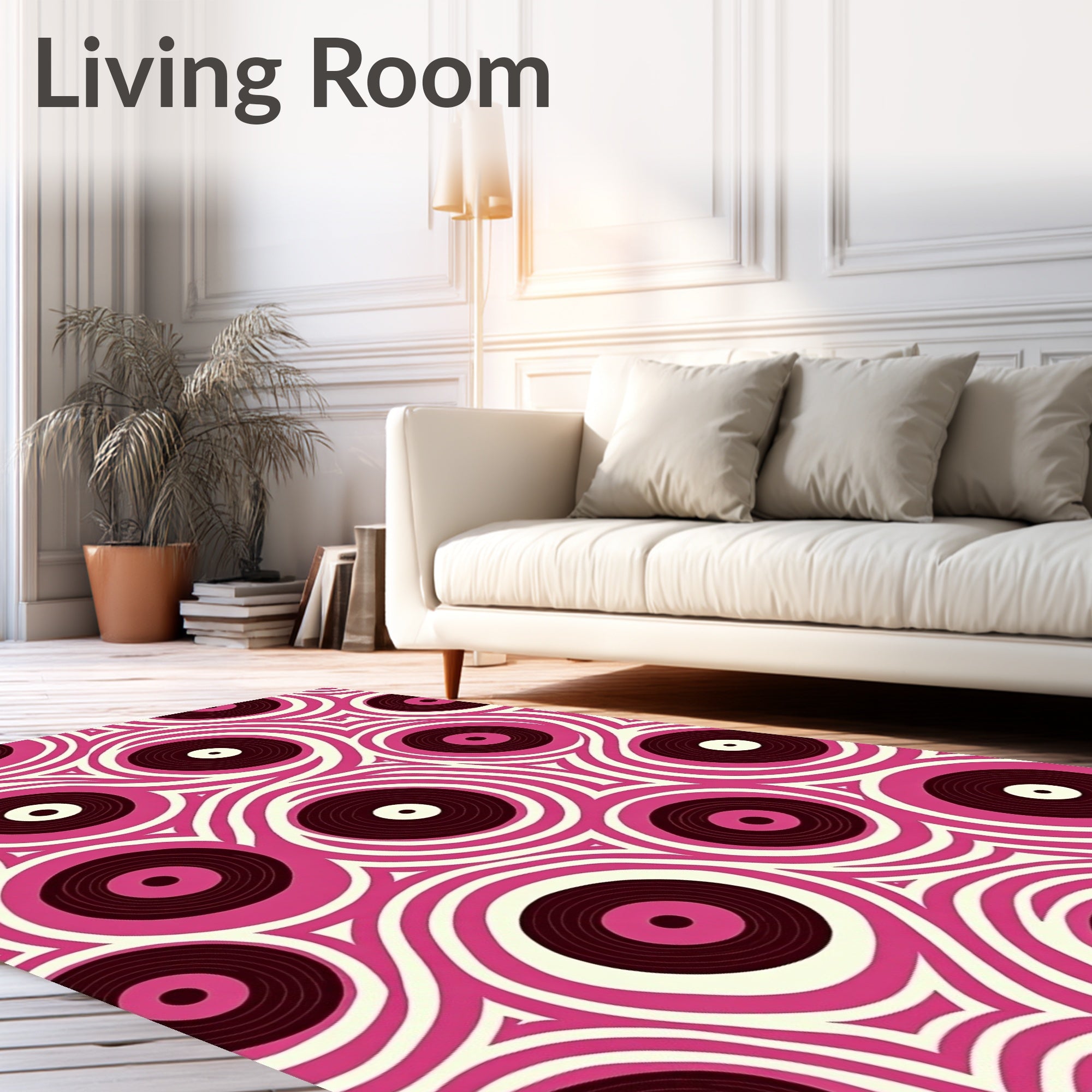 Retro Pink Vinyl Circles Rug