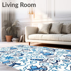 Whimsical Blue Snowman Swirls Rug