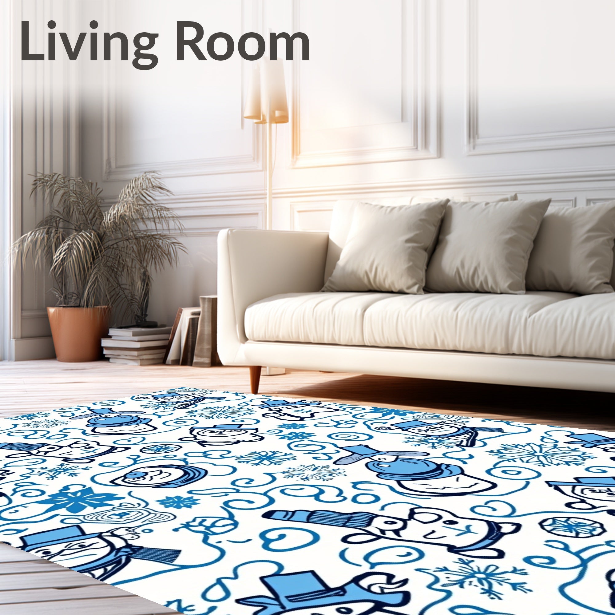Whimsical Blue Snowman Swirls Rug