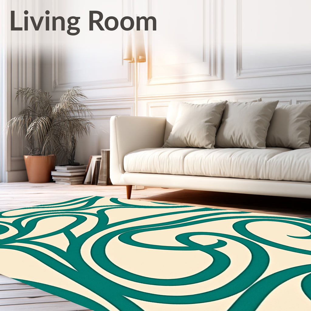 Teal Swirl Abstract Cream Rug