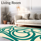 Teal Swirl Abstract Cream Rug