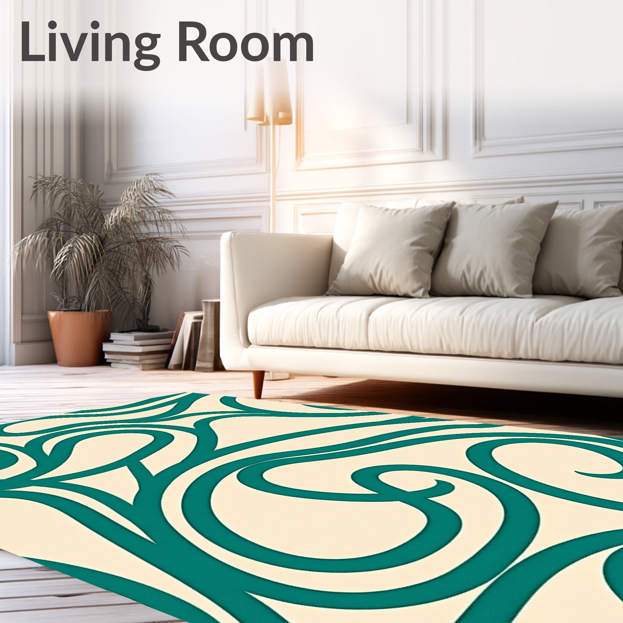 Teal Swirl Abstract Cream Rug