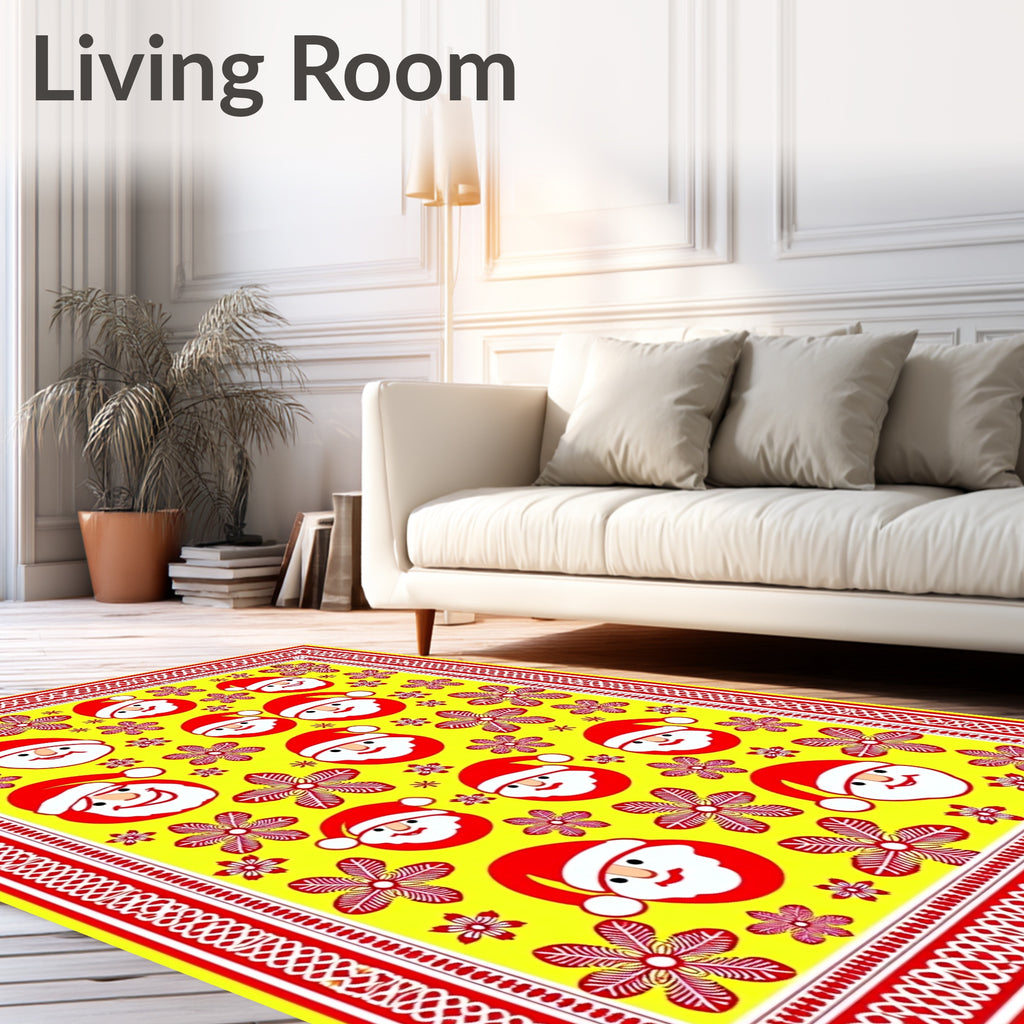 Merry Santa Claus Floral Yellow Rug