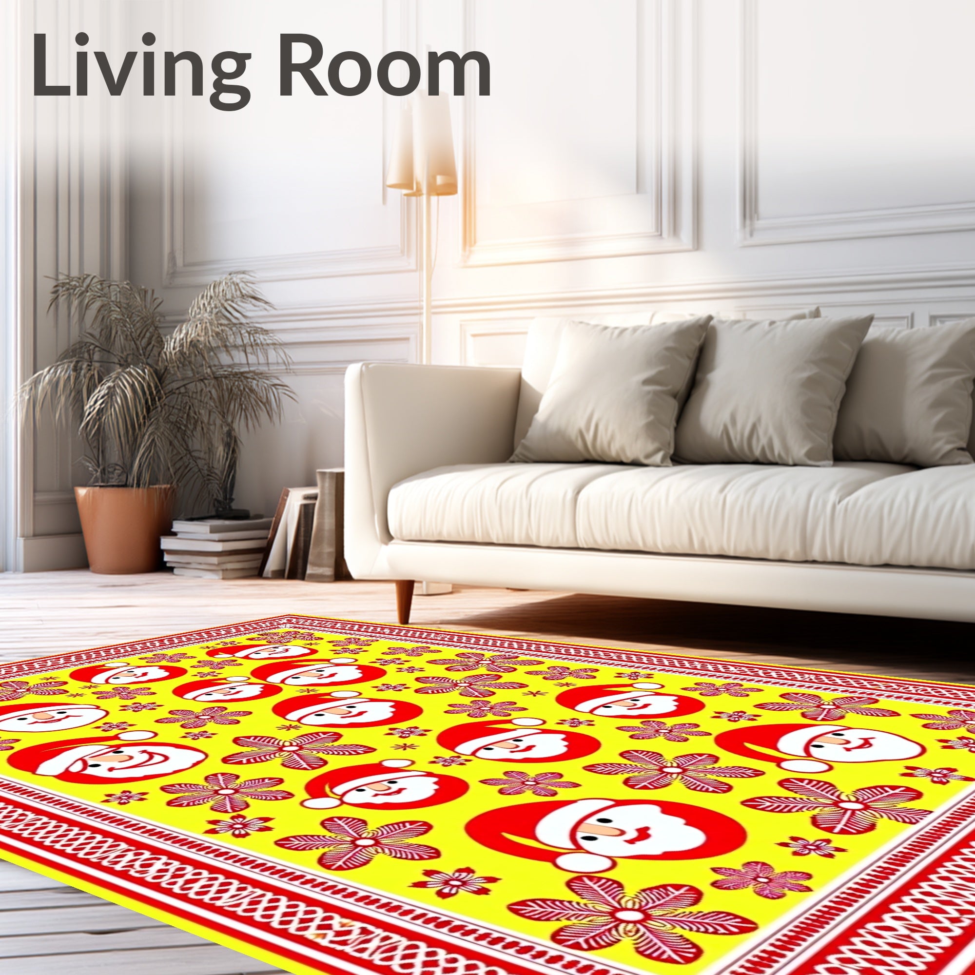 Merry Santa Claus Floral Yellow Rug