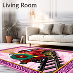 Red Vintage Train Winter Scene Rug