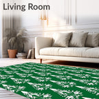 White Evergreen Trees on Green Backdrop Rug