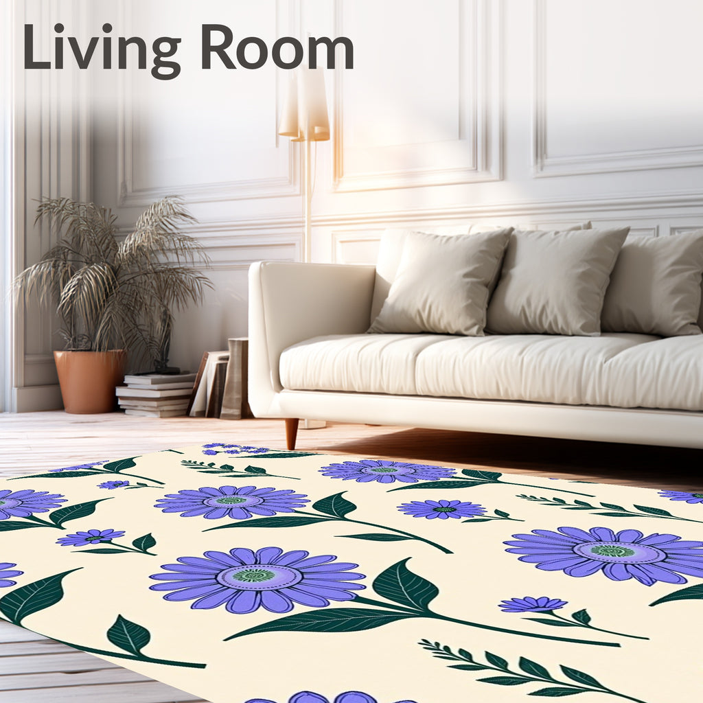 Lavender Daisy Garden Botanical Whimsy Rug