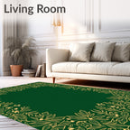 Emerald Green Golden Floral Border Rug