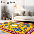 Cheery Snowmen Blue Pine Trees Yellow Rug