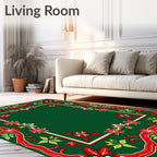 Festive Red Green Poinsettia Garland Rug