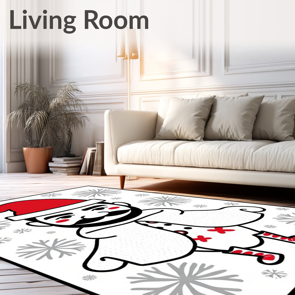 Festive Red Santa Claus Snowflakes Rug
