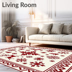 Deep Red Snowflake Deer Border Rug