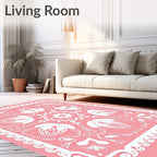 Blush Pink Floral Medallion Border Art Rug